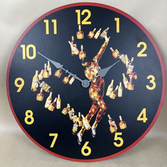 VTG Wellgain 14" Round Wood Wall Clock Beer & Wine Pattern Bar Decor Clock Works - Picture 1 of 10